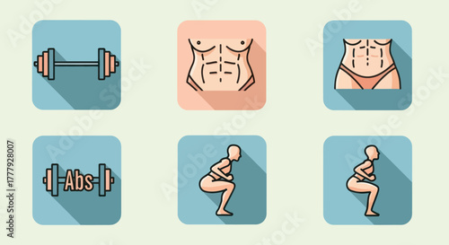 Fitness Icons: Dumbbell Abs and Squat Exercises.