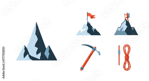 Collection of Mountain Climbing Icons and Illustrations.