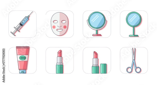 Collection of Beauty and Cosmetic Treatment Icons.