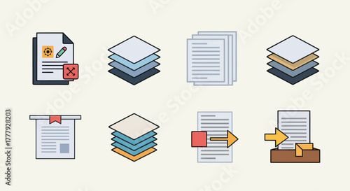 Digital Document and File Management Vector Icons Set.