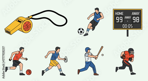 Sports Equipment and Athletes in Action.