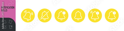 Notification bell icon set. Notice message. Alarm symbol. Incoming inbox message. New message notification icon. Ringing bells, new notification for clock and smartphone, alarm alert
