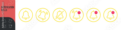 Notification bell icon set. Notice message. Alarm symbol. Incoming inbox message. New message notification icon. Ringing bells, new notification for clock and smartphone, alarm alert