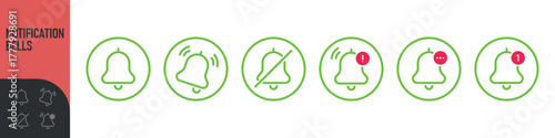 Notification bell icon set. Notice message. Alarm symbol. Incoming inbox message. New message notification icon. Ringing bells, new notification for clock and smartphone, alarm alert