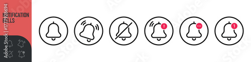 Notification bell icon set. Notice message. Alarm symbol. Incoming inbox message. New message notification icon. Ringing bells, new notification for clock and smartphone, alarm alert