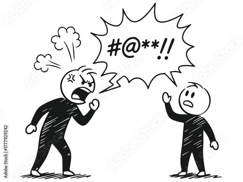 Angry Outburst Cartoon Illustration Frustration Misunderstanding Conflict Expression Shouting Confrontation Emotion