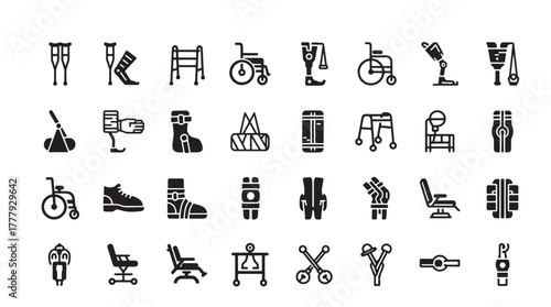 Set of disability and medical equipment icons