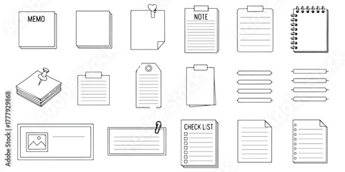 Memo Notes Clipboards and Checklists Doodle Vector Illustration for Office Supplies Planning and Stationery in Sketch