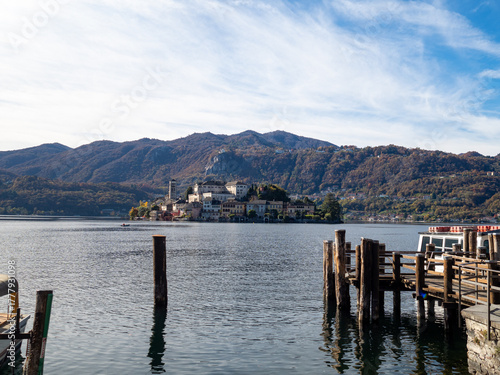 Fototapeta Naklejka Na Ścianę i Meble -  Italy, Turin, Orta san giuli lake and small village; landscape, city, street food, drink, 
