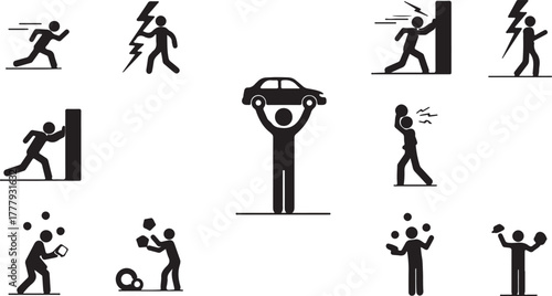 Stick figure vector icons: diverse human actions and concepts