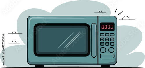 Microwave oven kitchen appliance for heating food isolated cartoon vector illustration