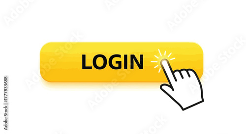 Vector illustration of yellow button with the word login and a cursor clicking on it