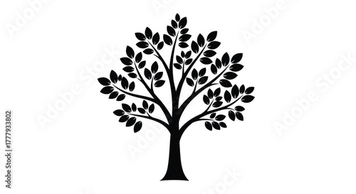 Vector illustration of silhouette of a deciduous tree with lush green leaves, isolated on a, symbolizing nature, growth, and life
