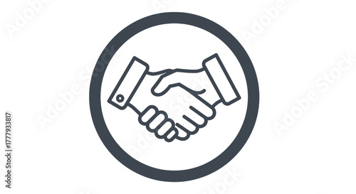 Vector illustration of two hands shaking inside a circle, symbolizing agreement, partnership, business deal, handshake, and trust