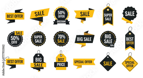 Vector illustration of collection of sale and offer tags and banners for retail and marketing promotions