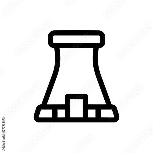 Illustration of a nuclear power plant with a cooling tower and base in a simple outline style icon