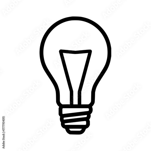 Illustration of a simple lightbulb with a clear glass and visible filament in a black outline style