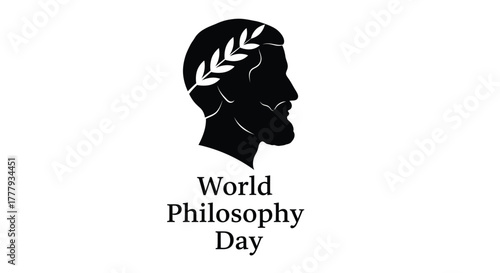 Silhouette of a bearded man with a laurel wreath and text overlay