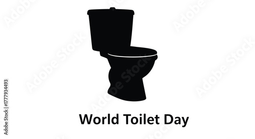 Simple black silhouette of a toilet with world toilet day text