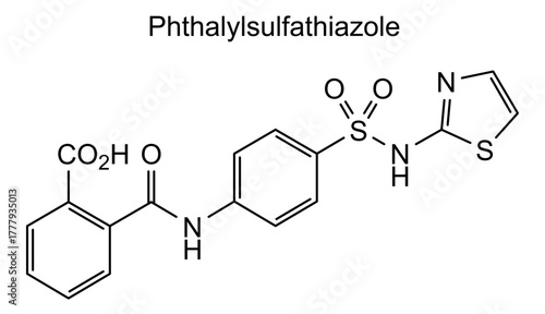 Phthalylsulfathiazole, chemical structure of phthalylsulfathiazole, drug substance, drug substance