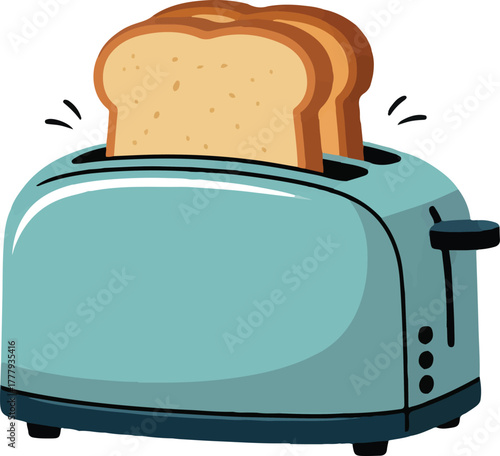 Toaster with hot bread for breakfast kitchen appliance isolated cartoon vector illustration