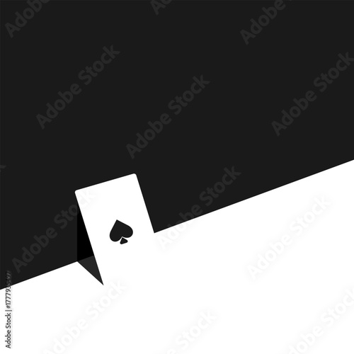 Minimalist playing card design. Spades symbol on abstract background. Casino, gambling, poker, card game-related concept.
