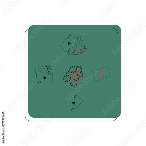 Poker game on green casino table. Gambling, casino, card games concept. Vector illustration.