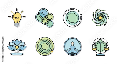 Colorful Vector Icons Representing Ideas Concepts and Symbols.