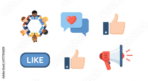 Collection of Social Media Icons and Symbols for Communication.