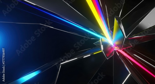 Wallpaper Mural Abstract shattered glass with colorful light rays against a dark background, creating a dynamic scene Torontodigital.ca