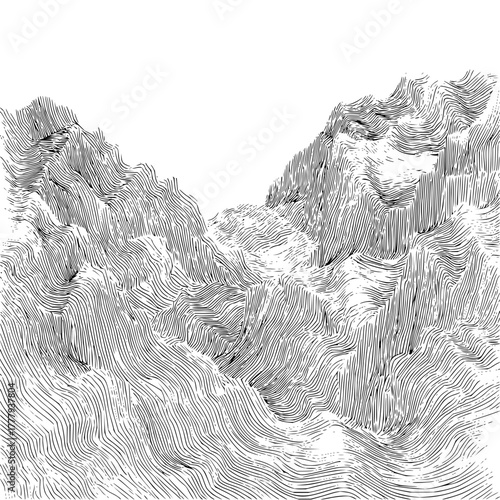 Abstract mountain range landscape black and white line art vector illustration design background scenery view