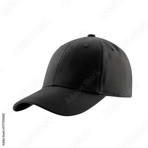 Black Baseball Cap Displayed on a Plain Background Showcasing Simple Style an...