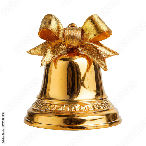 Beautiful Golden Bell Decoration With a Shiny Bow for Festive Displays and Ce...