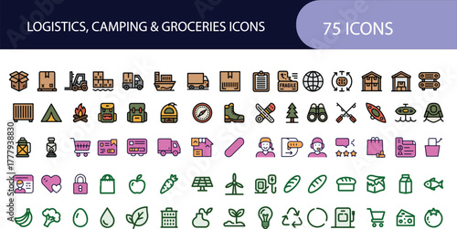 Logistics, camping, & groceries: a versatile modern outline icon set