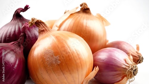 Wallpaper Mural A closeup shot of a pile of red and yellow onions on a white background. Torontodigital.ca
