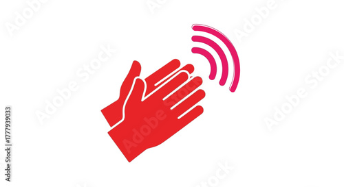 Red hand symbol indicating a man is clapping by his hands and feel air vibration