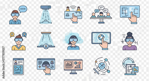 Colorful Vector Illustrations of Virtual Reality Technology and Users.