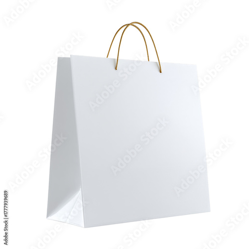 Stylish White Shopping Bag With Golden Handles Ready for a Shopping Trip in a...