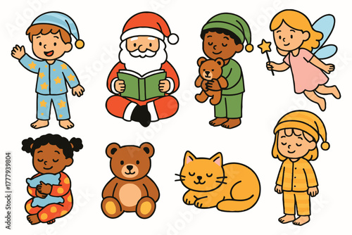 Whimsical children and friends ready for bedtime adventures and sweet dreams