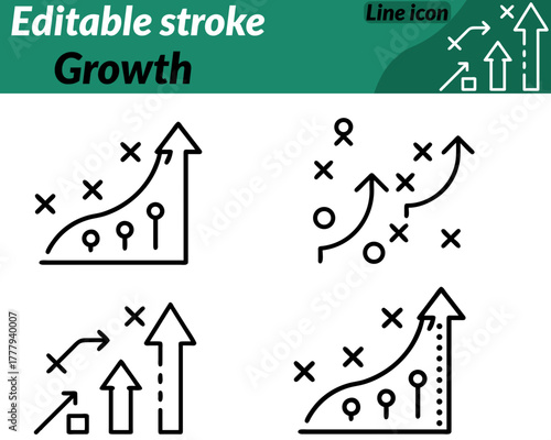 Growth set line icon. Clean vector lines and minimal details convey clarity and positivity. Ideal for themes like career advancement. financial improvement sustainability personal growth innovation.