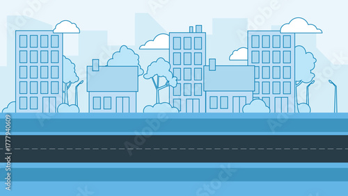 A detailed landscape with trees, houses and a city