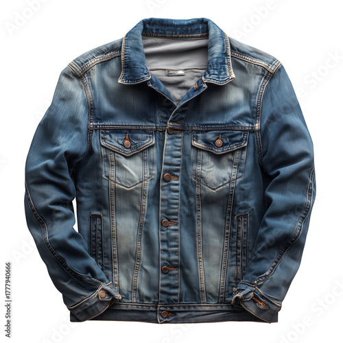 Stylish Blue Denim Jacket Displayed on a Plain Background Showing Back View W...