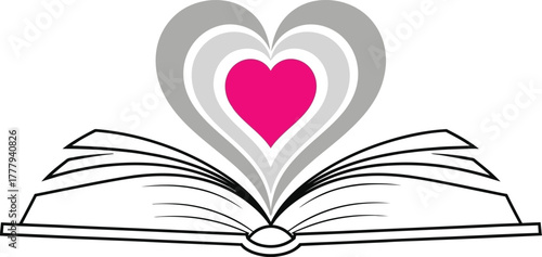 Open book with heart shape for love of reading