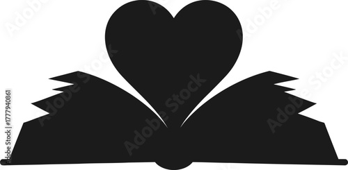 Open book with heart shape for love story
