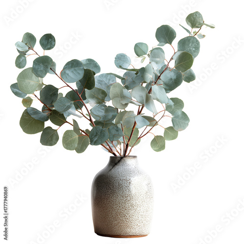 Eucalyptus Branches in a Textured Vase Create a Soothing Indoor Atmosphere