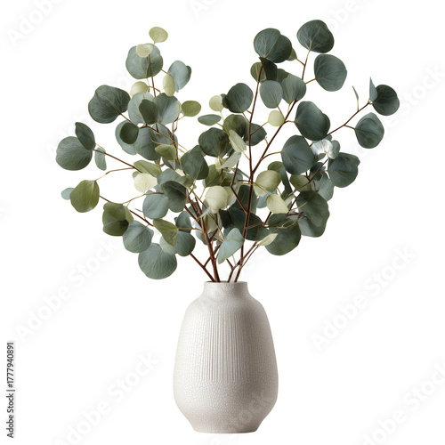Eucalyptus Branches in a Textured Vase Create a Soothing Indoor Atmosphere