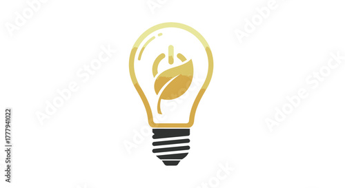 Glowing light bulb with a green leaf and power symbol inside.