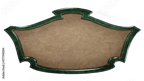 Vintage leather signboard in dark stone frame isolated on white background