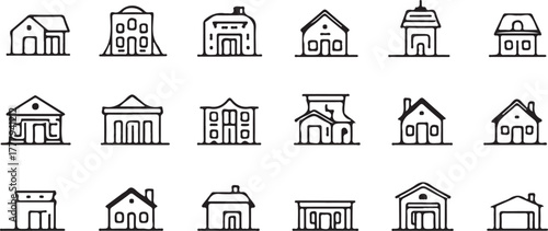 House Web Icon Set in Line Style. Collection of Real estate Linear Icons, Including home, building, buying, renting, property,
