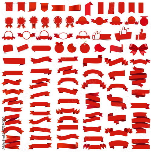 Red Retro Paper White Ribbons Set